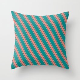 [ Thumbnail: Dark Cyan & Salmon Colored Stripes Pattern Throw Pillow ]