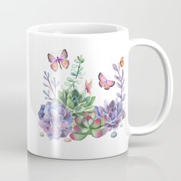 A Splendid Secret Succulent Garden With Butterfly Visitors Coffee Mug