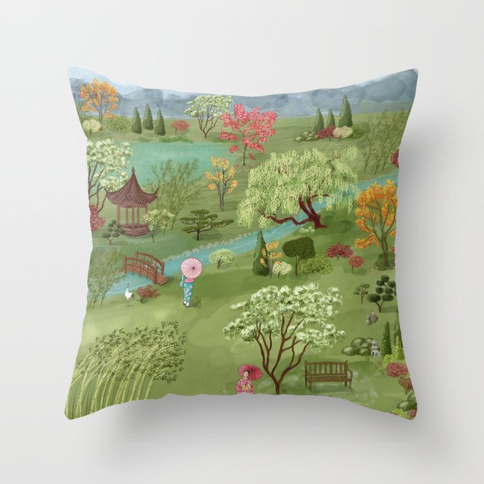 Wabi Sabi Japanese Garden Scene Throw Pillow by Valerie Hamill