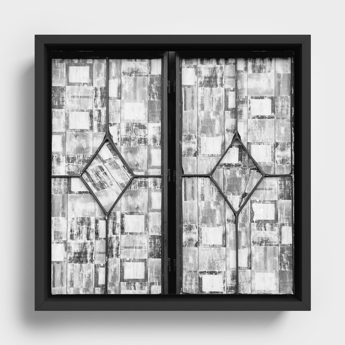 Door in the window - black and white Framed Canvas