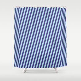 [ Thumbnail: Dark Slate Blue & Powder Blue Colored Lines Pattern Shower Curtain ]