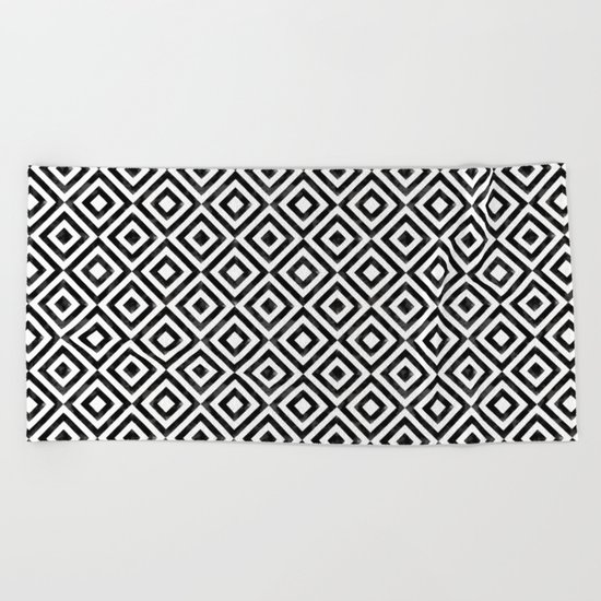Black and white watercolor diamond pattern Beach Towel