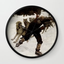 “Escaping the Pack” by Philip R Goodwin Wall Clock | Trapper, Jacklondon, Painting, Wildlife, Outdoors, Skating, Frontier 