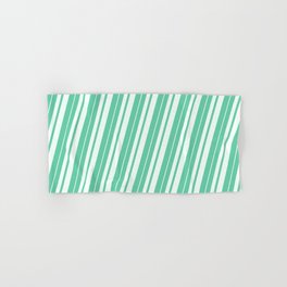 [ Thumbnail: Aquamarine and Mint Cream Colored Stripes Pattern Hand & Bath Towel ]