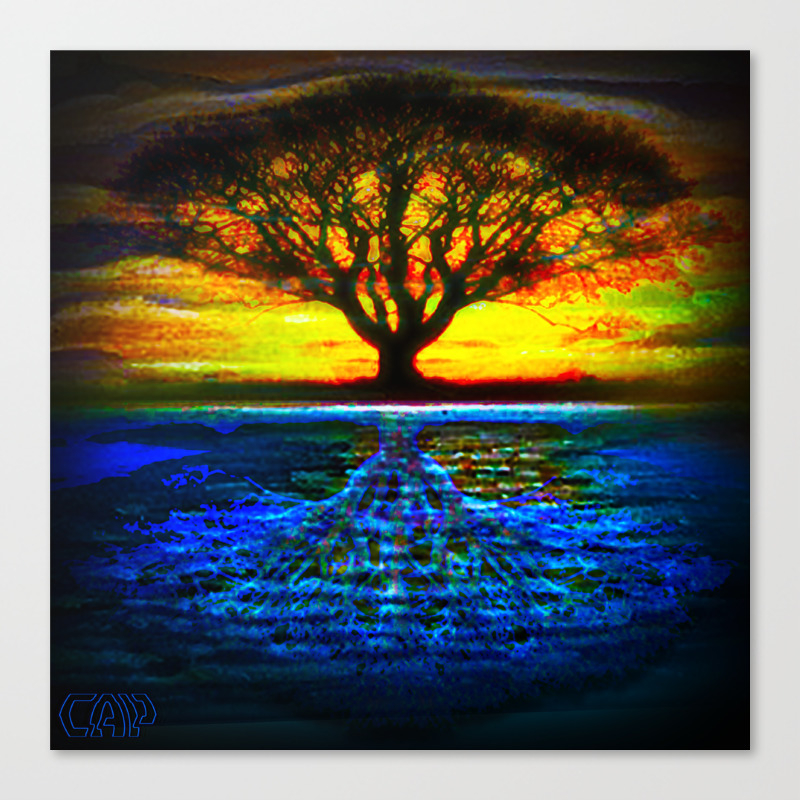 Duality Tree Of Life Reflection Moon Sun Day Night Painting By