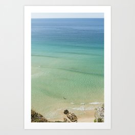 Paddling in Paradise. Art Print | Paradise, Porthcurno, Deserted, Beach, Blue, Cornwall, Photo, Woman, Vacation, Idyllic 
