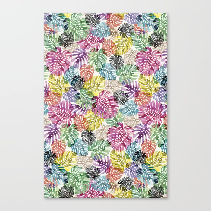 Tropical Monstera leaves Multicolored Canvas Print
