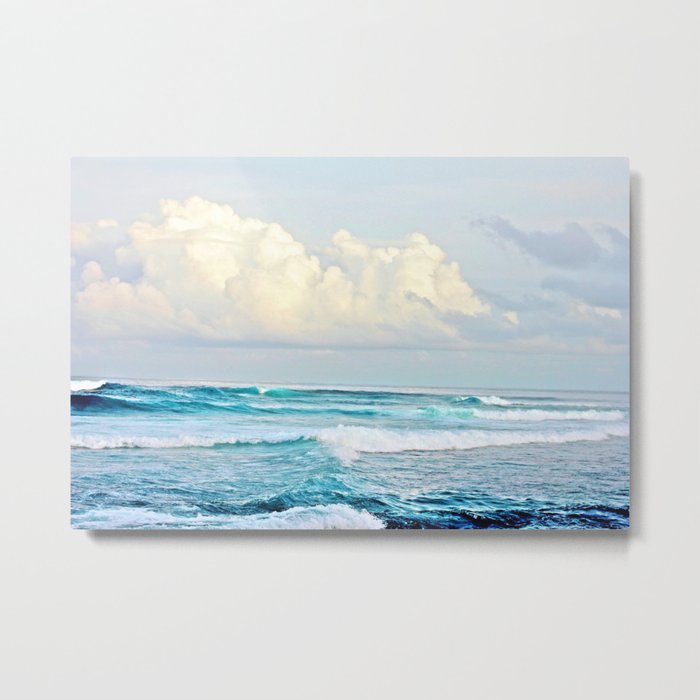 Blue Water Fluffy Clouds Metal Print
