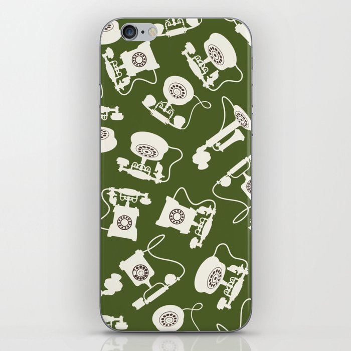 Vintage Rotary Dial Telephone Pattern on Olive Green iPhone Skin