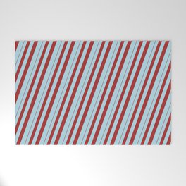 [ Thumbnail: Brown and Light Blue Colored Striped/Lined Pattern Welcome Mat ]