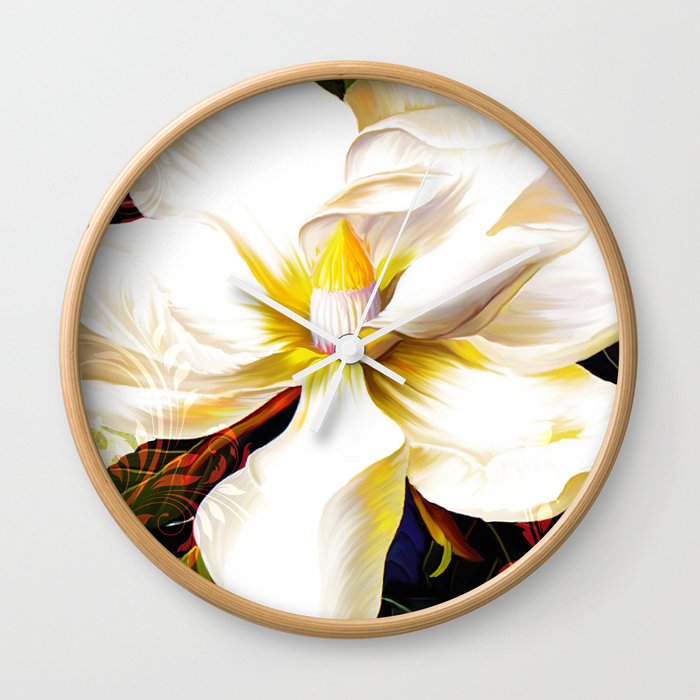 Italian Magnolia, Mediterranean floral art Wall Clock
