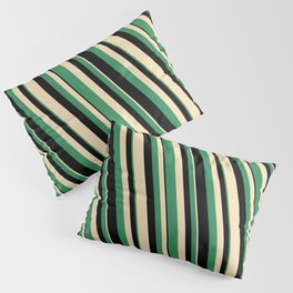 [ Thumbnail: Tan, Sea Green & Black Colored Striped Pattern Pillow Sham ]