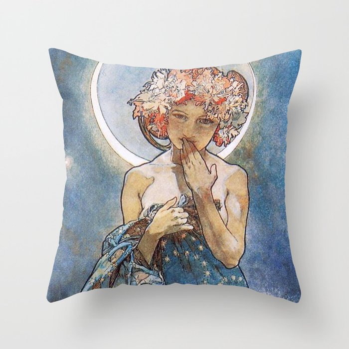 Alphonse Mucha Moonlight Art Nouveau Throw Pillow