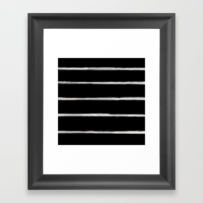 form blocs | skinny strokes horizontal | off white on black  Framed Art Print
