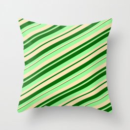 [ Thumbnail: Dark Green, Green, and Beige Colored Stripes Pattern Throw Pillow ]