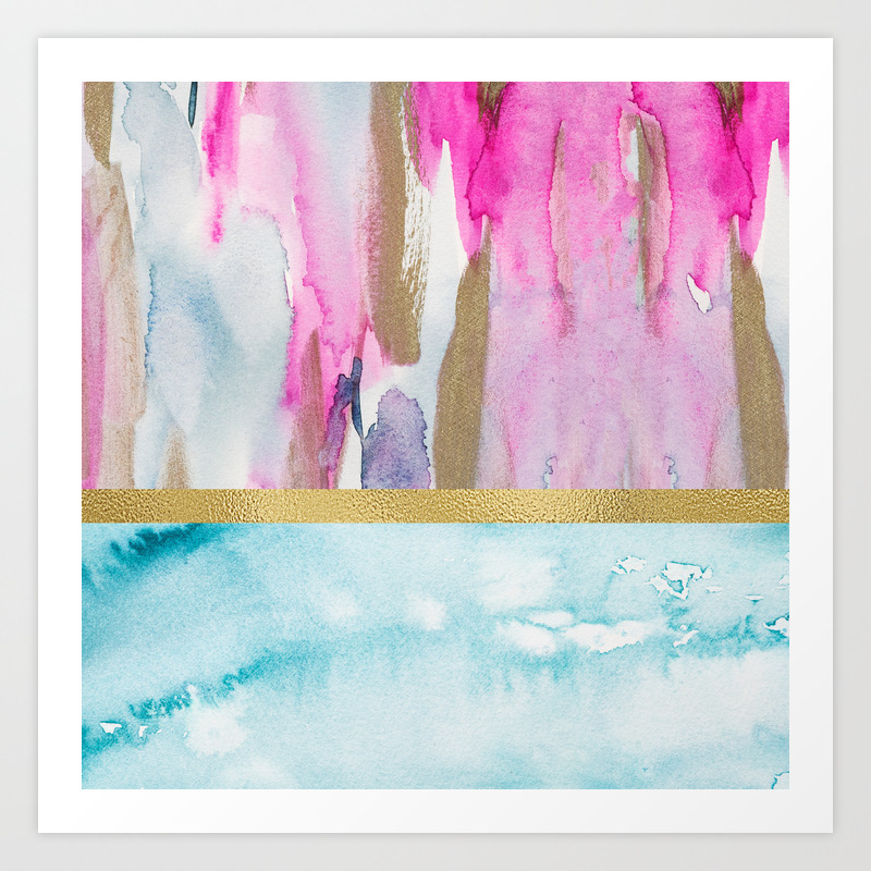 Light Blue Gold And Pink Abstract Watercolor Art Art Print By