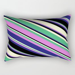 [ Thumbnail: Sea Green, Orchid, Midnight Blue, Black, and Light Yellow Colored Lines/Stripes Pattern Rectangular Pillow ]