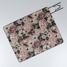Vintage Delicate Roses with Antique Pink Picnic Blanket