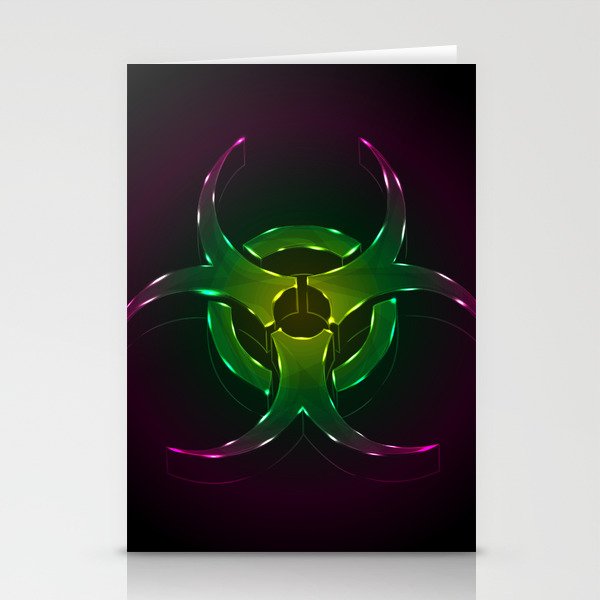 An illustration of a fluorescent biohazard symbol.  Stationery Cards