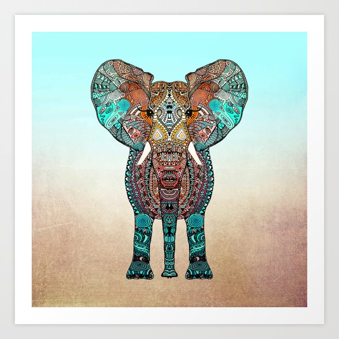 BOHO SUMMER ELEPHANT Art Print