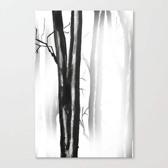 wood, snow and fog Canvas Print