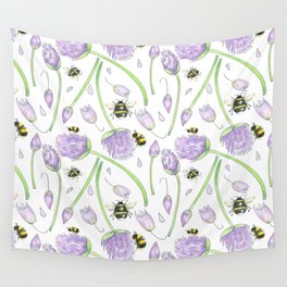 Chive Flowers & Bumble Bees Wall Tapestry