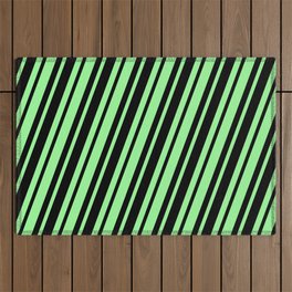 [ Thumbnail: Green & Black Colored Stripes Pattern Outdoor Rug ]