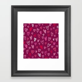 Valentine's pink love hearts doodle burgundy Framed Art Print