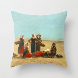 Women on the Beach at Berck, 1881 by Eugene Boudin Throw Pillow