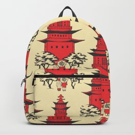 Vintage Chinese Pagoda Illustration (RED) Backpack