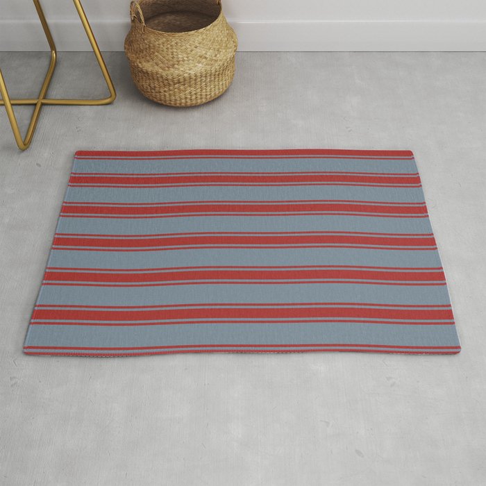 Light Slate Gray & Brown Colored Pattern of Stripes Rug