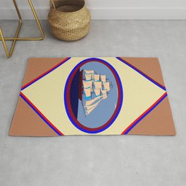 A Nautical Scene with Clipper Ship with Taupe Background Rug