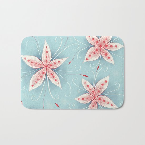 Beautiful Abstract Flowers In Red And White Bath Mat