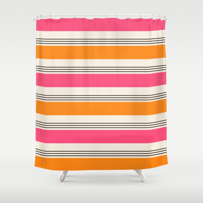 Stripes and Lines pink and orange Shower Curtain
