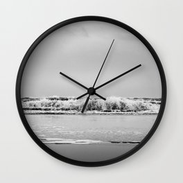 Waves at the beach - Black and white Landscape Photography - Framed Art Print Wall Clock