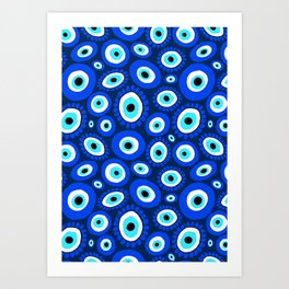 Evil Eye Symbol Blue White Pattern Art Print