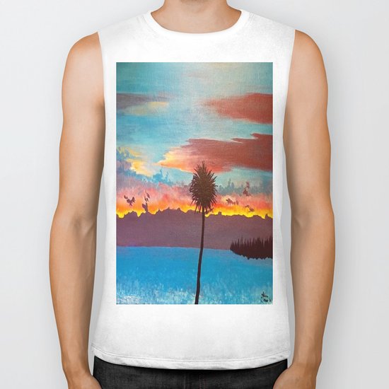 The Beautiful Key West Sun is captured in this ocean sunset painting Biker Tank