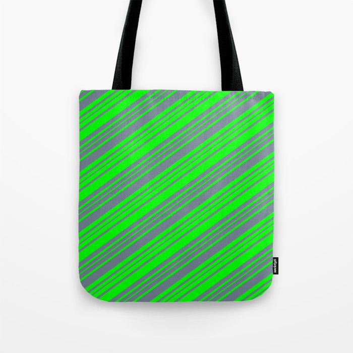 Lime and Slate Gray Colored Stripes/Lines Pattern Tote Bag
