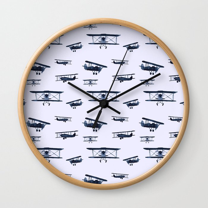 Retro airplanes #2 || watercolor Wall Clock