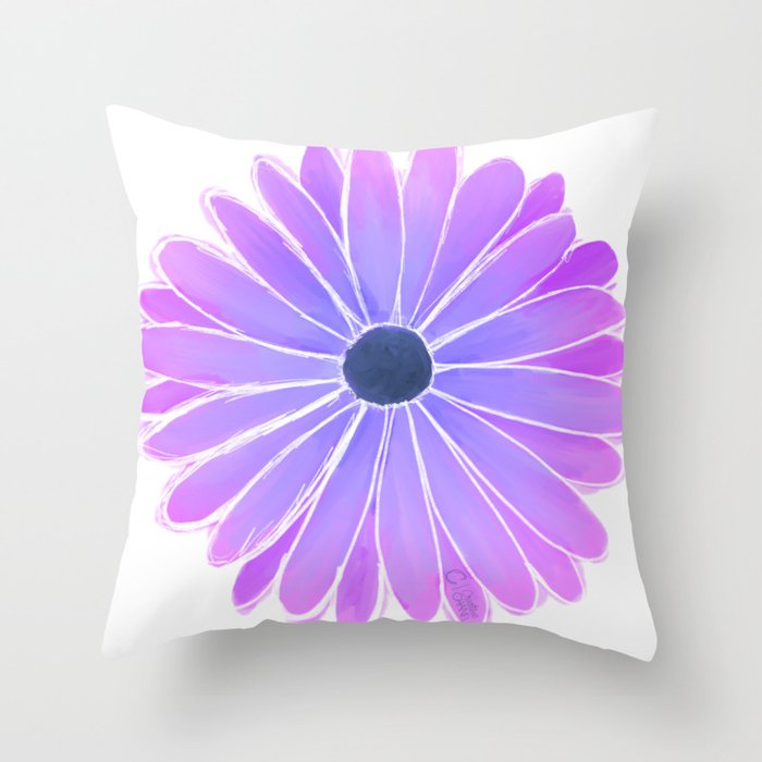 Daisy Watercolor Blue Purple Throw Pillow
