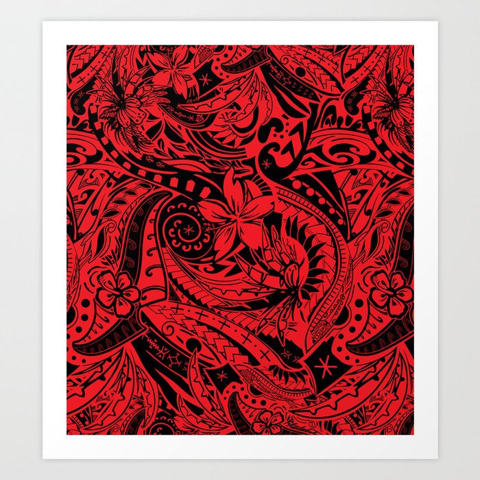 Hawaiian - Samoan - Polynesian Red Tribal Print Art Print