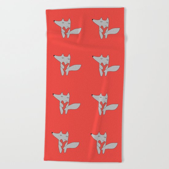 Fox in love red Beach Towel