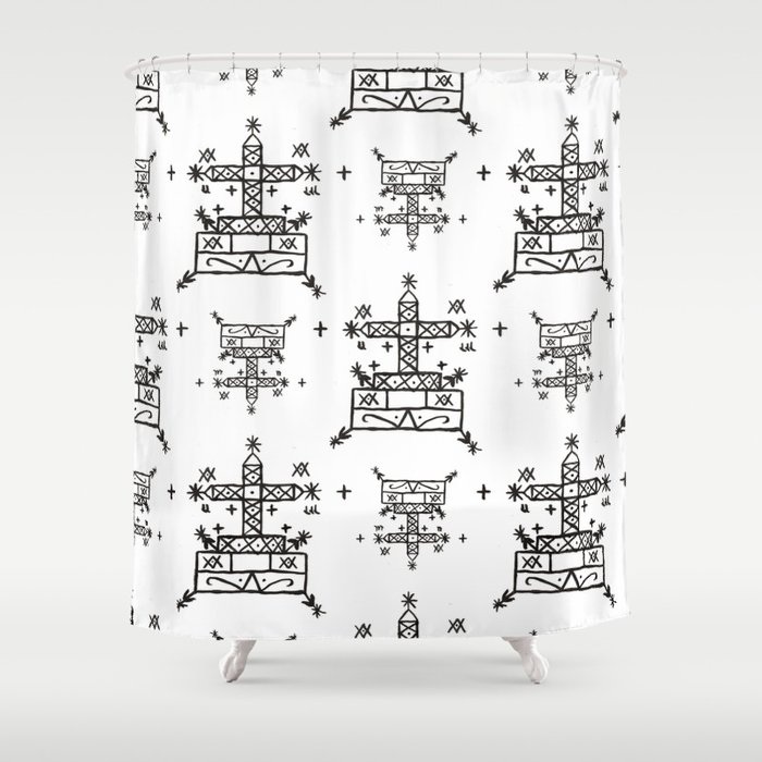 Baron Samedi Voodoo Veve Symbols In White Shower Curtain By Elliottdesignfactory
