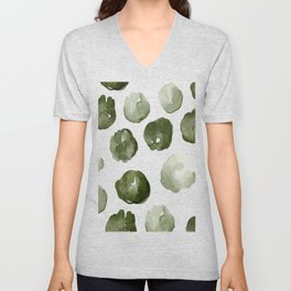 Green watercolor pastel green polka dots pattern  V Neck T Shirt