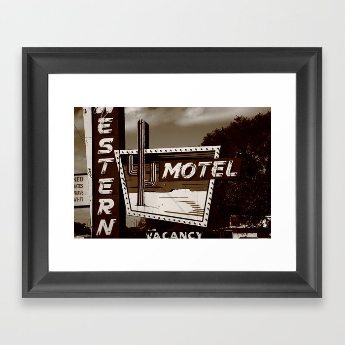 Route 66 - Western Motel 2010 Sepia Framed Art Print