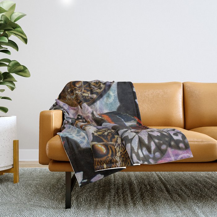 Colorful Butterfly Wing Mosaic Collage Throw Blanket