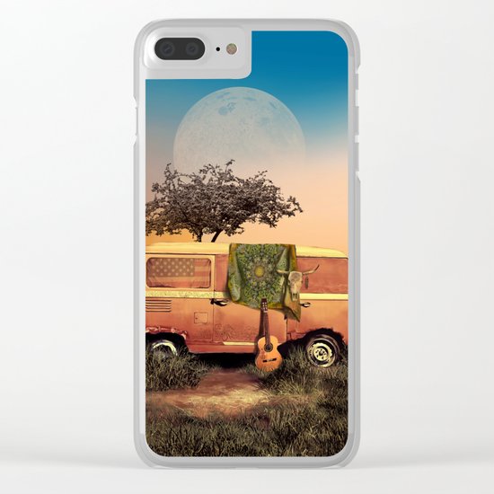 summer sunset landscape with skull and guitar Clear iPhone Case