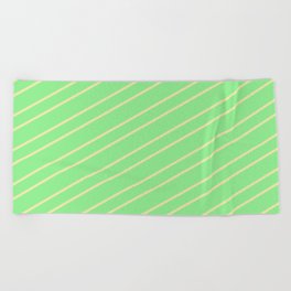 [ Thumbnail: Light Green & Pale Goldenrod Colored Lined Pattern Beach Towel ]