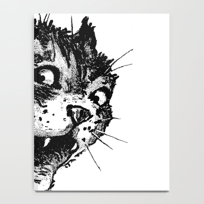 Freaky Cat B&W / Late 19th century illustration of very surprised cat  Notebook by GrandeDuc