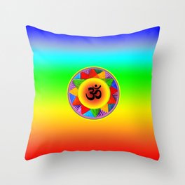 Ohm with Chakra Colours Throw Pillow